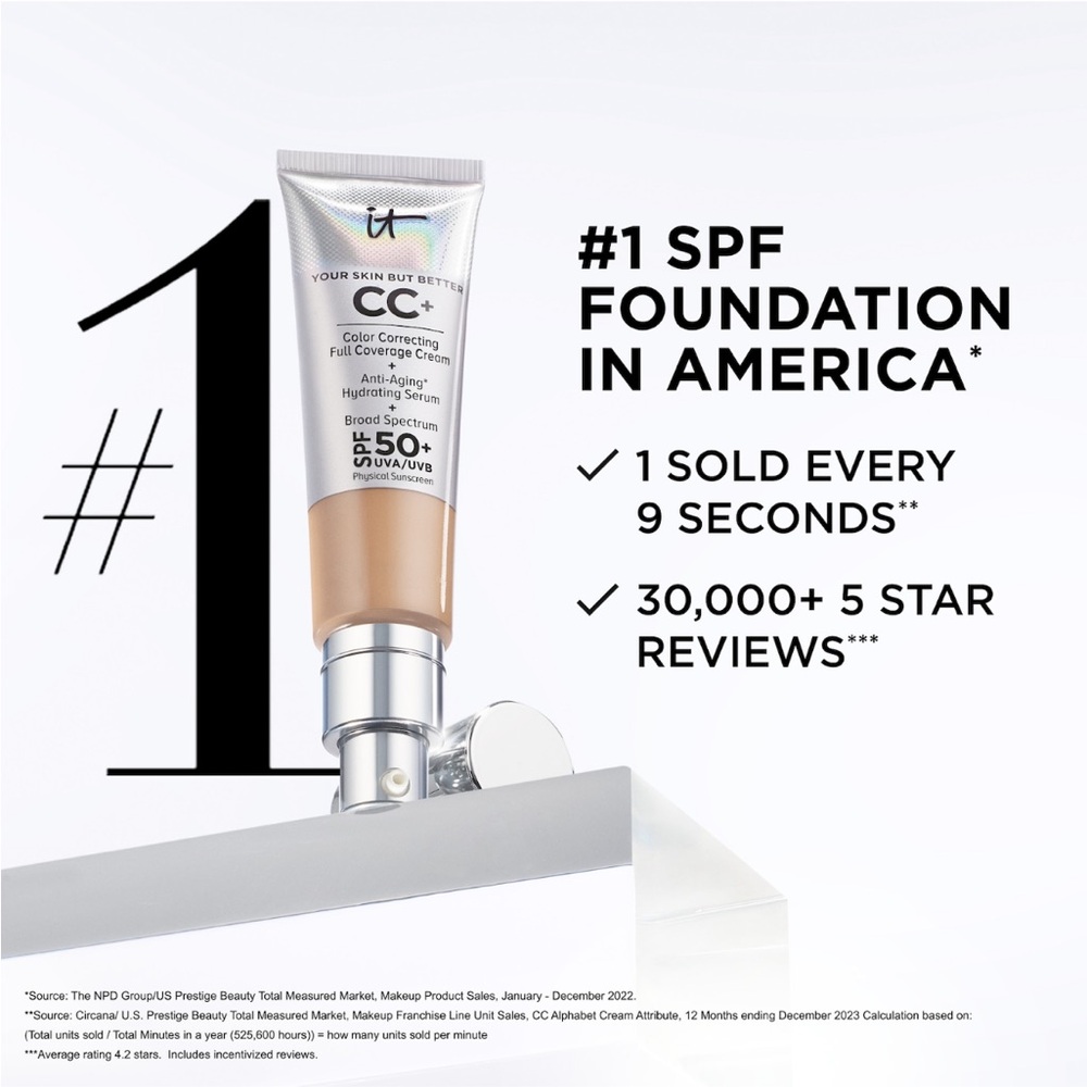 IT Cosmetics CC+ Cream SPF 50+ UVA UVB Light NEW Full Size - Picture 4 of 9